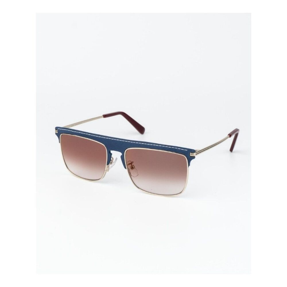 Loewe Women Sunglasses Gold Blue Leather Brown Gradient Square LW40006U 33G